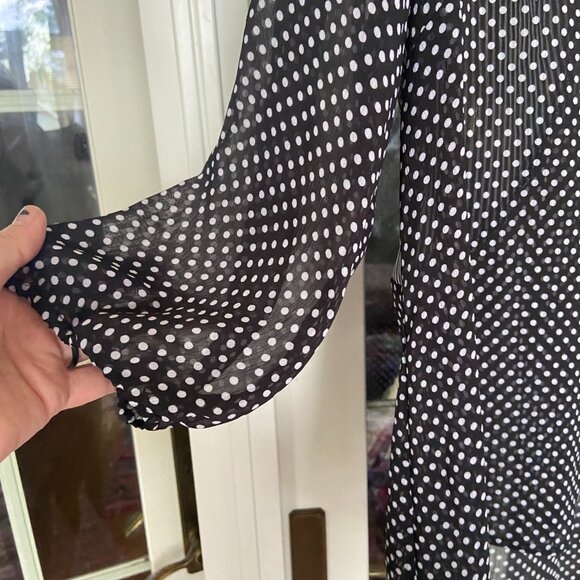 Zac & Rachel Navy Blouse Stripes Polka Dots XL Sheer Work Wear Business Casual - Picture 3 of 6